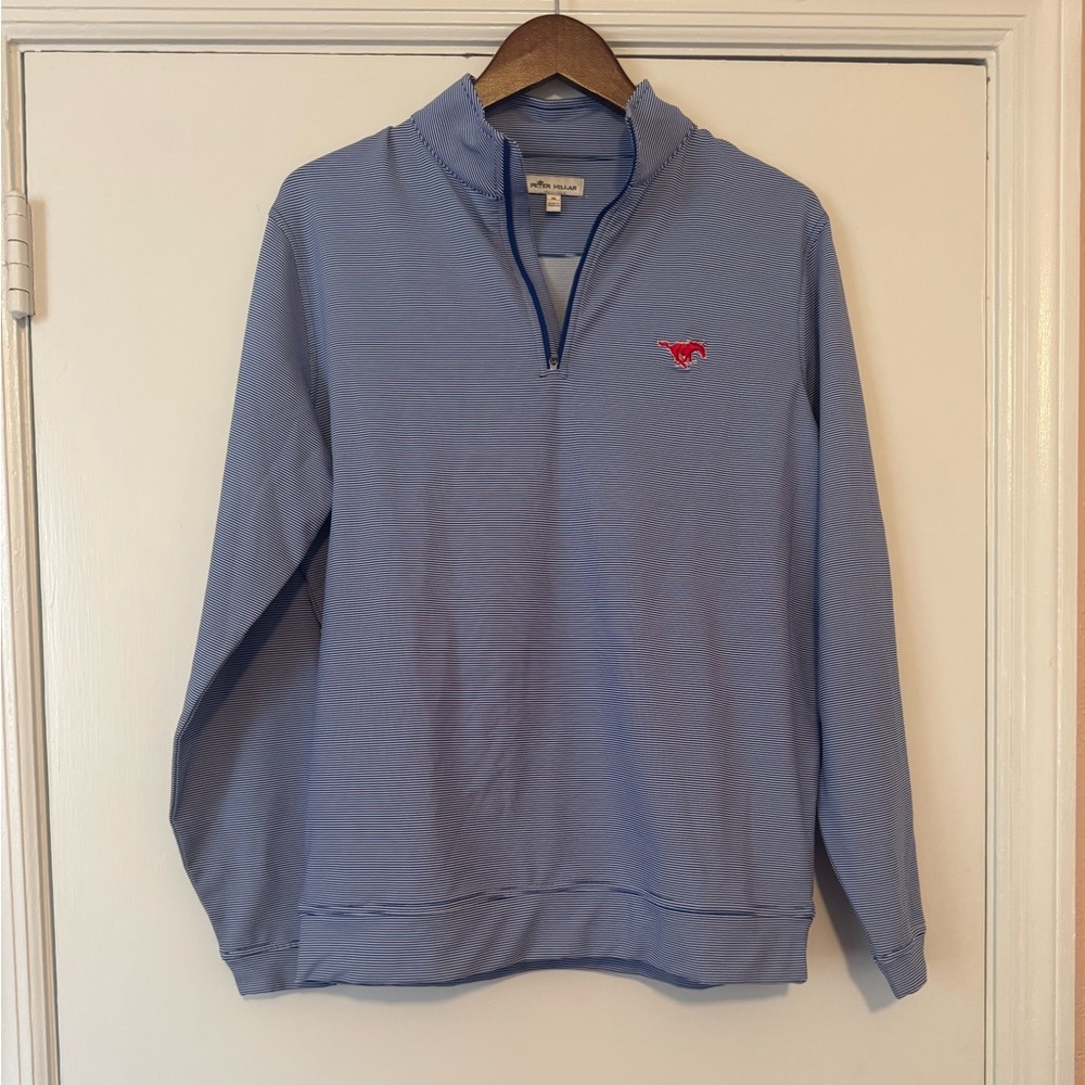Peter Millar BLUE Southern Methodist University Perth Sugar Stripe Quarter Zip